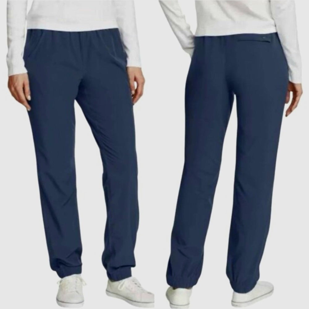 Eddie Bauer Fleece Lined Womens Pull-On Pants Joggers Sz 16 Navy‎ Blue Plaid New